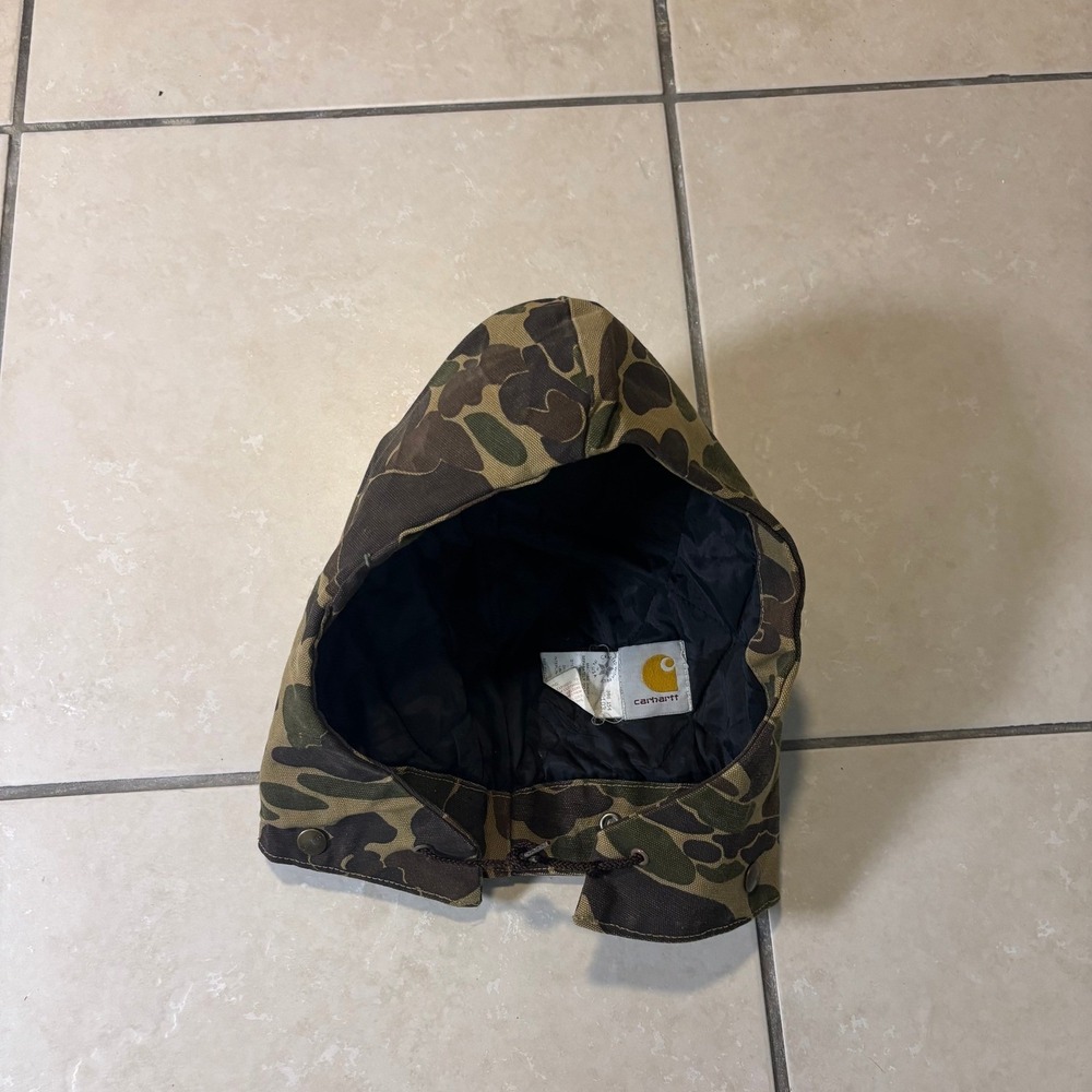 Vintage Carhartt Duck Camo Detachable Hood Made in USA Quilted Lined Snap On